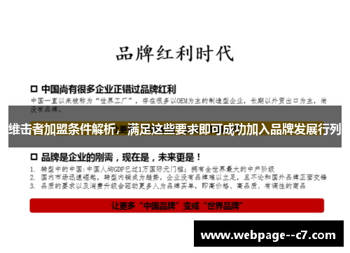 维击者加盟条件解析,满足这些要求即可成功加入品牌发展行列 维击者加盟条件解析,满足这些要求即可成功加入品牌发展行列